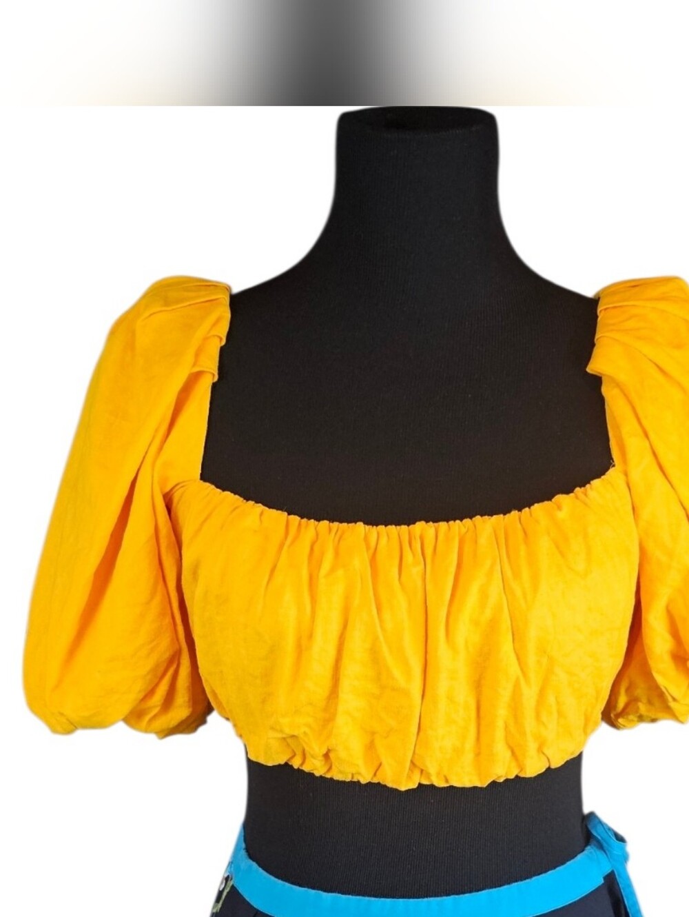 H&M Linen Blend Puff Sleeve Crop Top Yellow Cottagecore Size S